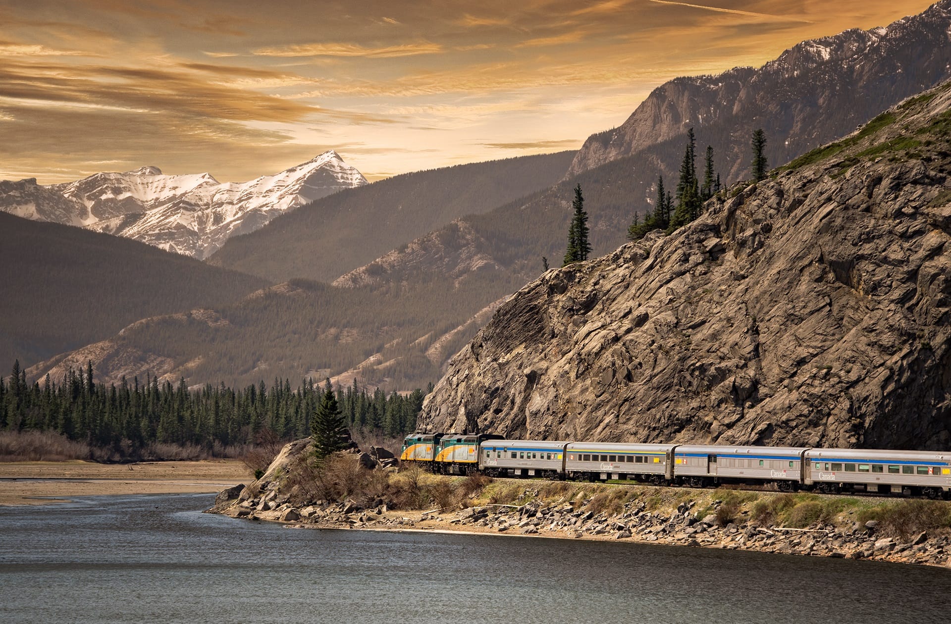 Train passing through Canadian Rockies